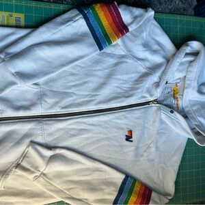Aviator Nation White Zip-Up Sweater with Rainbow Stripes